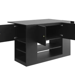 Îlot de cuisine moderne 140 x 70 x 90 cm, vaisselier avec deux tiroirs et étagères, meuble de cuisine, noir