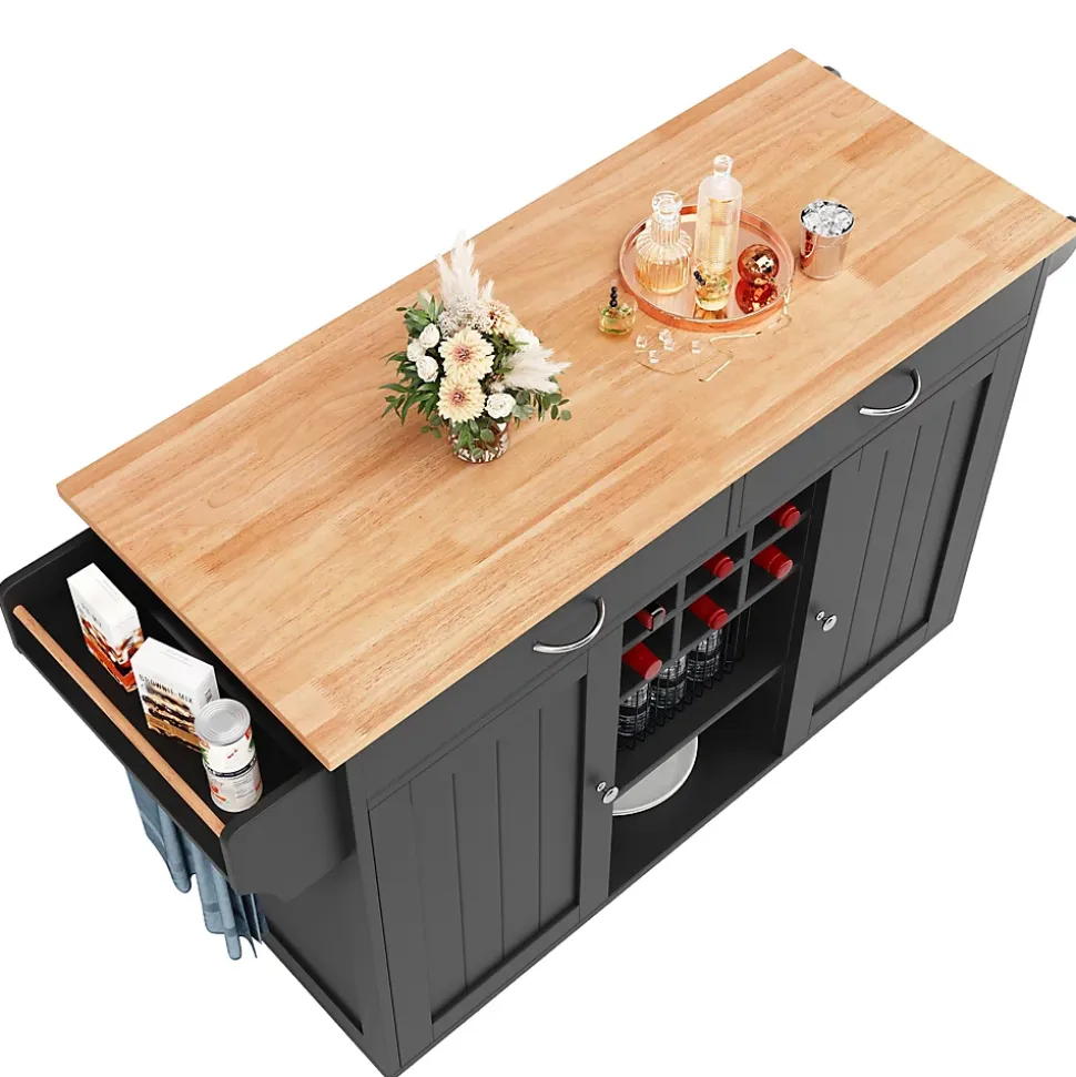 Îlot de Cuisine Moderne avec Rangements et Étagères - Desserte Multifonction en métal et MDF, 102 x 45 x 92 cm, Noir