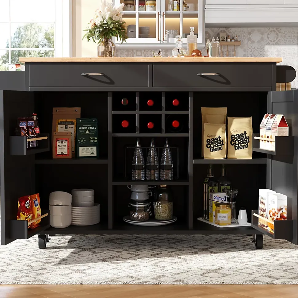 Îlot de Cuisine Moderne avec Rangements et Étagères - Desserte Multifonction en métal et MDF, 102 x 45 x 92 cm, Noir