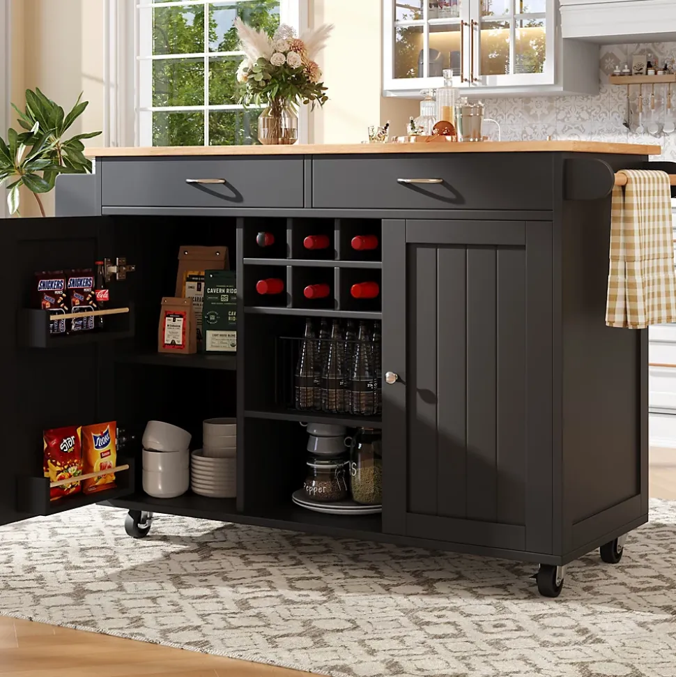 Îlot de Cuisine Moderne avec Rangements et Étagères - Desserte Multifonction en métal et MDF, 102 x 45 x 92 cm, Noir