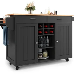 Îlot de Cuisine Moderne avec Rangements et Étagères - Desserte Multifonction en métal et MDF, 102 x 45 x 92 cm, Noir