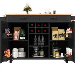 Îlot de Cuisine Moderne avec Rangements et Étagères - Desserte Multifonction en métal et MDF, 102 x 45 x 92 cm, Noir
