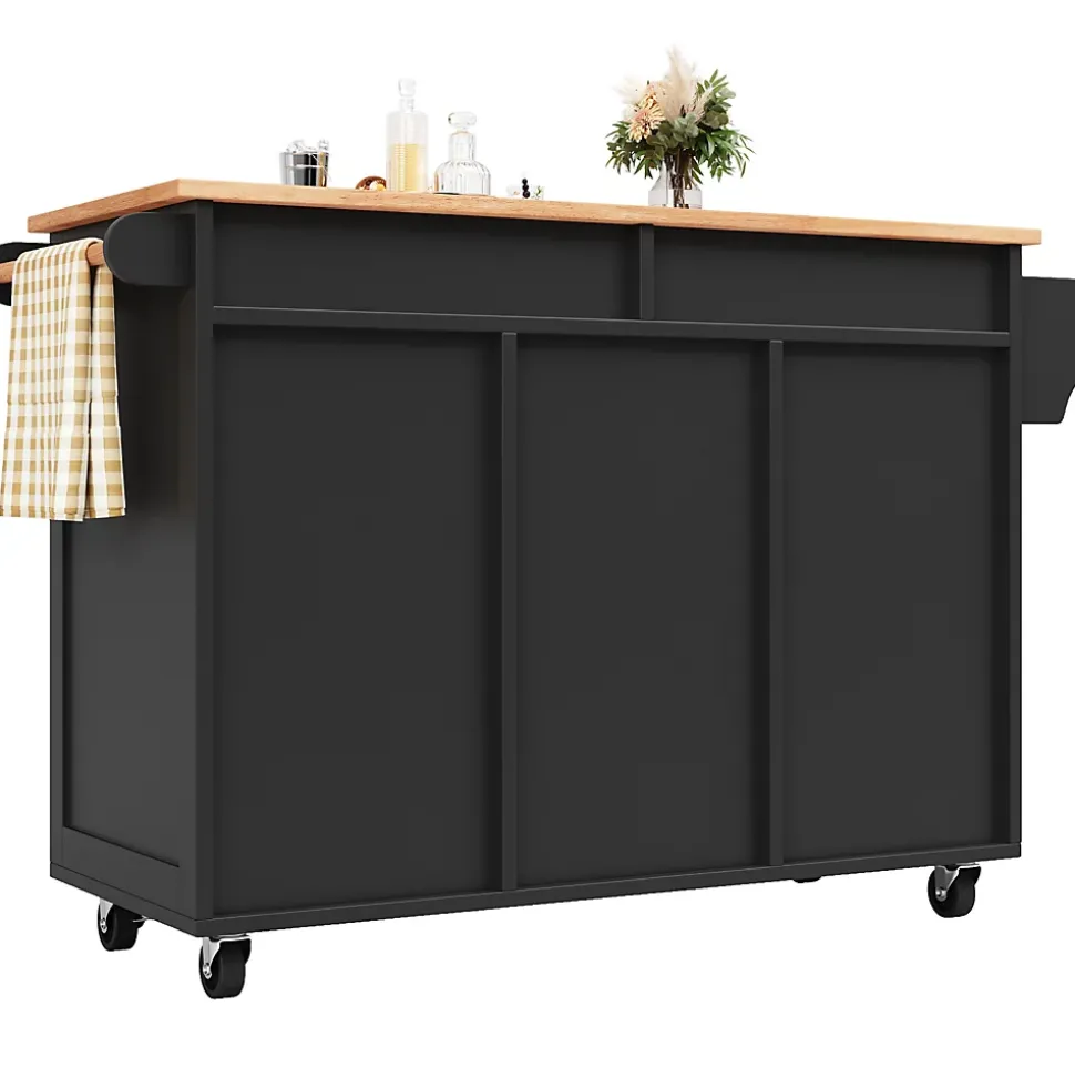 Îlot de Cuisine Moderne avec Rangements et Étagères - Desserte Multifonction en métal et MDF, 102 x 45 x 92 cm, Noir