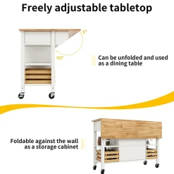 Îlot de cuisine moderne 120x73x90 cm, avec tiroirs et portes d'armoire, comprenant des paniers de rangement en pin, blanc