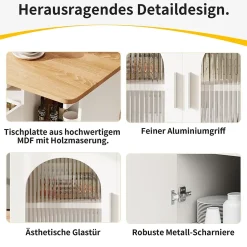 Îlot de cuisine moderne, 120x70x79,5 cm, avec plan de travail rabattable, placards de rangement, desserte et buffet, blanc