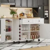 Îlot de Cuisine Multifonction avec Plateau Pliable, Porte-Bouteilles et Porte-Verres, 5 Roulettes, Blanc, 120x45(70)x89 cm