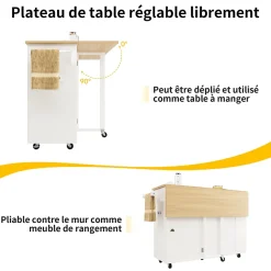 Îlot de Cuisine Multifonction avec Rangement, Prise et Porte-Bouteilles - Meuble Mobile en MDF et Métal - Blanc 131,5x76x90,7 cm