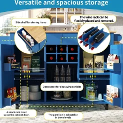 Îlot de Cuisine Multifonction avec Plan de Travail et Rangement, Buffet Design en MDF et Métal, Bleu, 102x45x92 cm