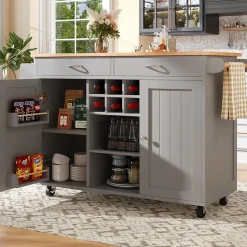 Îlot de Cuisine Multifonction avec Rangement et Plan de Travail, Buffet Design en MDF et Métal, Gris, 102x45x92 cm