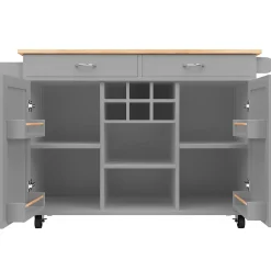 Îlot de Cuisine Multifonction avec Rangement et Plan de Travail, Buffet Design en MDF et Métal, Gris, 102x45x92 cm