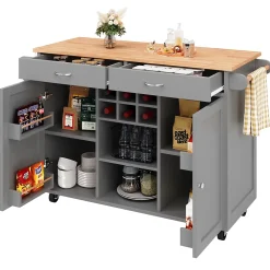 Îlot de Cuisine Multifonction avec Rangement et Plan de Travail, Buffet Design en MDF et Métal, Gris, 102x45x92 cm
