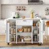 Îlot de Cuisine Pliable avec Roulettes, 4 Portes et 1 Tiroir, Porte-Épices Intégrées, MDF, 120x45(70)x95 cm - Blanc