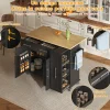 Îlot de Cuisine Pliable, Roulettes, 3 Niveaux d'Étagère Coulissante, 2 Tiroirs, Porte-Serviettes, MDF, Noir/Nature 120x40-65x90 cm