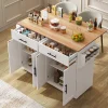 Îlot de Cuisine Pliable Service avec Plateau Rabattable et Roulettes, Pieds Bois Interchangeables, MDF Blanc, 120x46(70)x91 cm