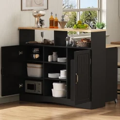 Îlot de Cuisine sur Roulettes - Armoire de Rangement avec Plateau Rabattable et 2 Tabourets Inclus - 110x34-68x97,5 cm - Noir