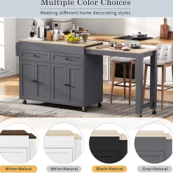 Îlot de Cuisine, Tiroirs, Plan de Travail, Desserte à Roulettes, Rangement, Espace Extensible, 112-180,5x45x92 cm - MDF Gris