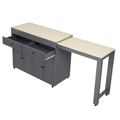 Îlot de Cuisine, Tiroirs, Plan de Travail, Desserte à Roulettes, Rangement, Espace Extensible, 112-180,5x45x92 cm - MDF Gris