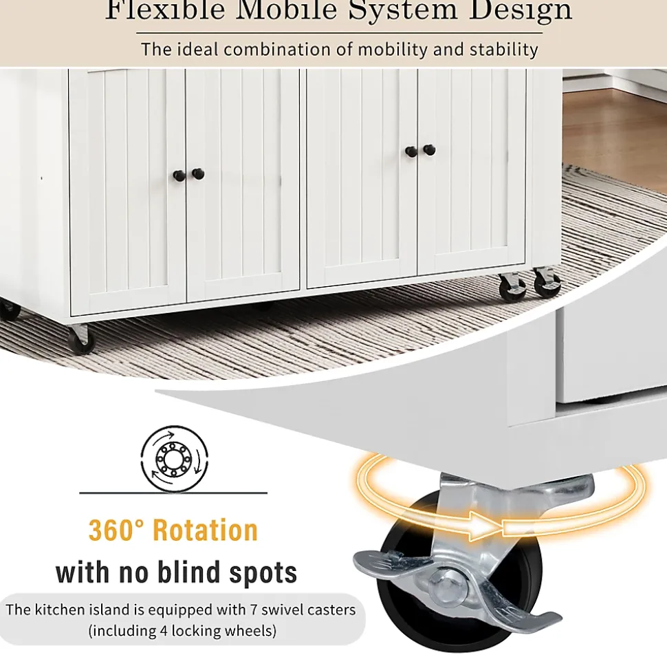 Îlot de Cuisine, Tiroirs, Plan de Travail, Chariot à Roulettes avec Rangement, Espace Extensible, 112-180,5x45x92 cm, MDF Blanc