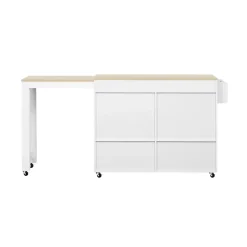 Îlot de Cuisine, Tiroirs, Plan de Travail, Chariot à Roulettes avec Rangement, Espace Extensible, 112-180,5x45x92 cm, MDF Blanc