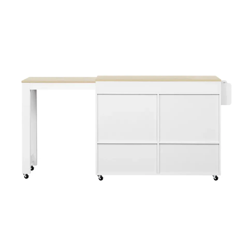 Îlot de Cuisine, Tiroirs, Plan de Travail, Chariot à Roulettes avec Rangement, Espace Extensible, 112-180,5x45x92 cm, MDF Blanc