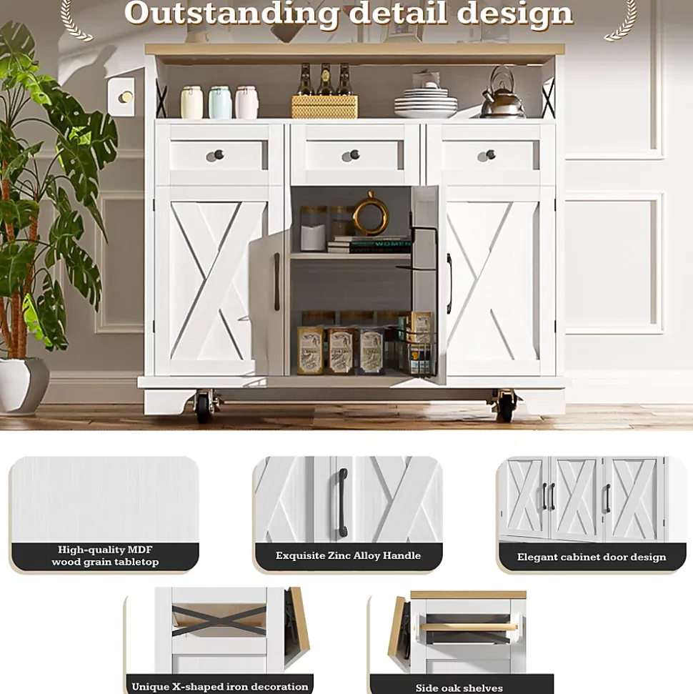 Îlot de cuisine 118x70x98cm,avec plan de travail pliable,chariot de cuisine à roulettes,étagères et tiroirs amovibles,blanc