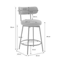 Lot de deux tabourets de bar assise rotative métal noir et tissu gris - L 50 x P 50 x H 92cm - Iris