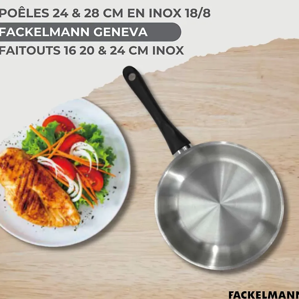 Lot de Poêles 24/28 cm avec couvercles et 3 faitouts 16/20/24 cm Fackelmann Généva avec 5 ustensiles Océan