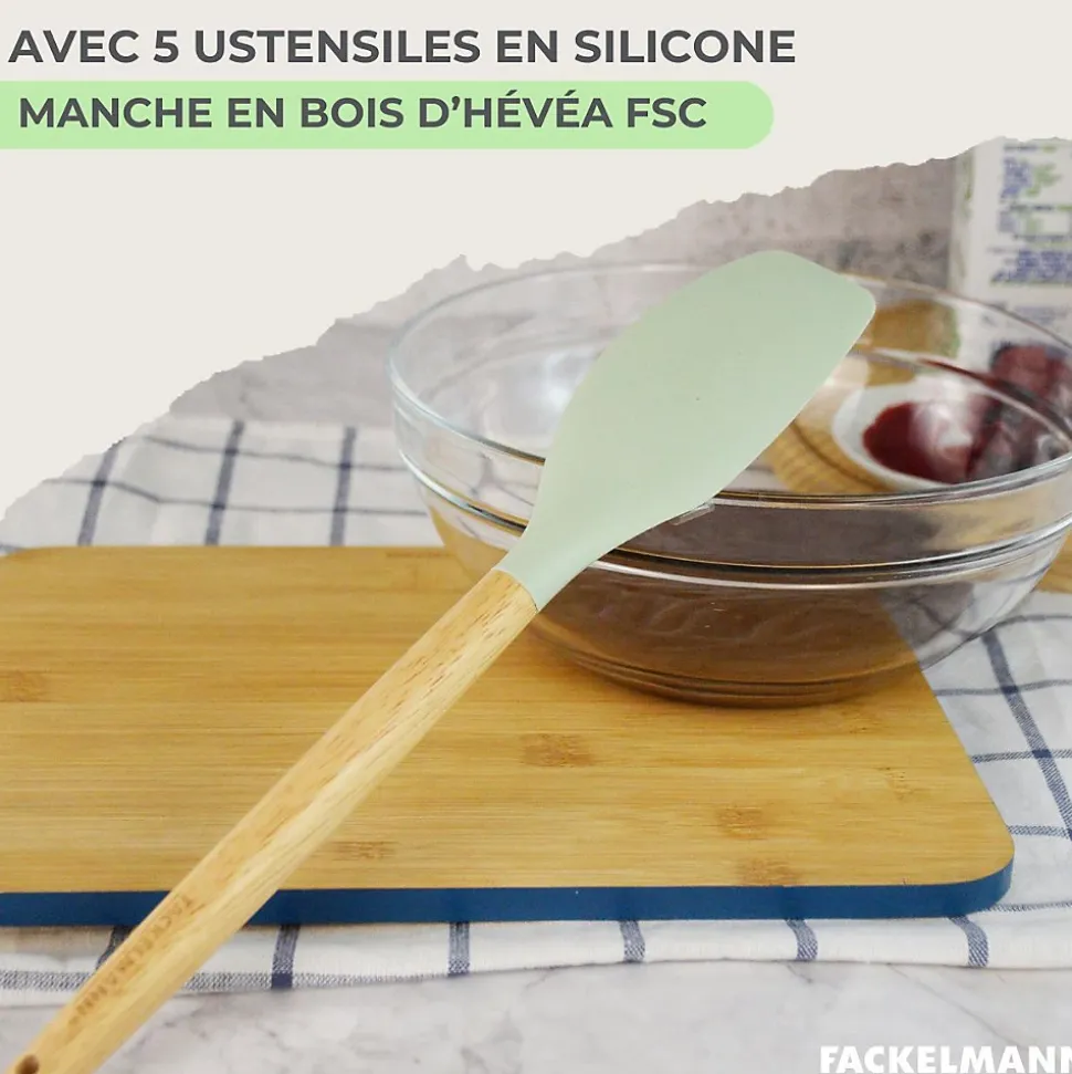 Lot de Poêles 24/28 cm avec couvercles et 3 faitouts 16/20/24 cm Fackelmann Généva avec 5 ustensiles Océan