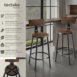 Lot de tabourets de bar avec grands dossiers confortables Style industriel