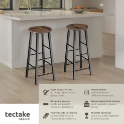 Lot de tabourets de bar style industriel en Bois et acier