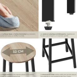 Lot de tabourets de bar style industriel en Bois et acier