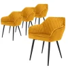 Lot de 4x chaises de salle à manger rembourrée en velours fauteuils en moutarde