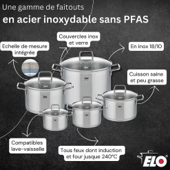 Lot Poêle 32 cm & 3 Faitouts 12/14/20 cm Elo Relief Evolution