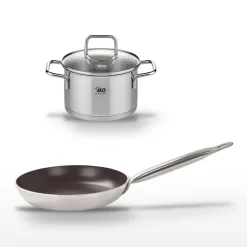 Lot Poêle 24 cm avec revêtement céramique sans PFAS et Faitout 12 cm Elo Bistro Line Citrin