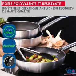 Lot Poêle 24 cm avec revêtement céramique sans PFAS et 2 Faitouts 12/20 cm Elo Bistro Line Citrin