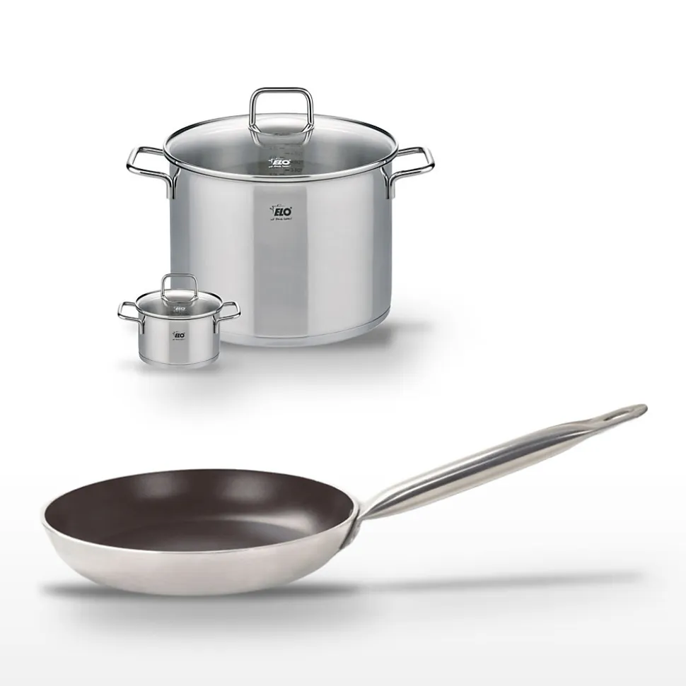 Lot Poêle 24cm avec revêtement sans PFAS & 2 Faitouts 12 et 16 cm Elo Bistro Line