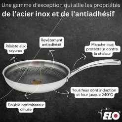 Lot Poêle 28cm Elo Relief Evolution & 2 Faitouts 16/12cm Elo