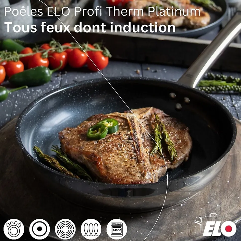 Lot Poêle 28cm et 2 Faitouts 20/26cm Elo Profi Therm Platinum