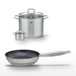 Lot Poêle céramique 28 cm et 2 Faitouts inox 12/26 cm Elo Profi Therm Platinum