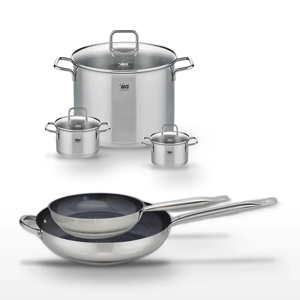 Lot Poêles 24cm & 32cm Elo Profi Therm Platinum et Faitouts 12/14/26cm Elo