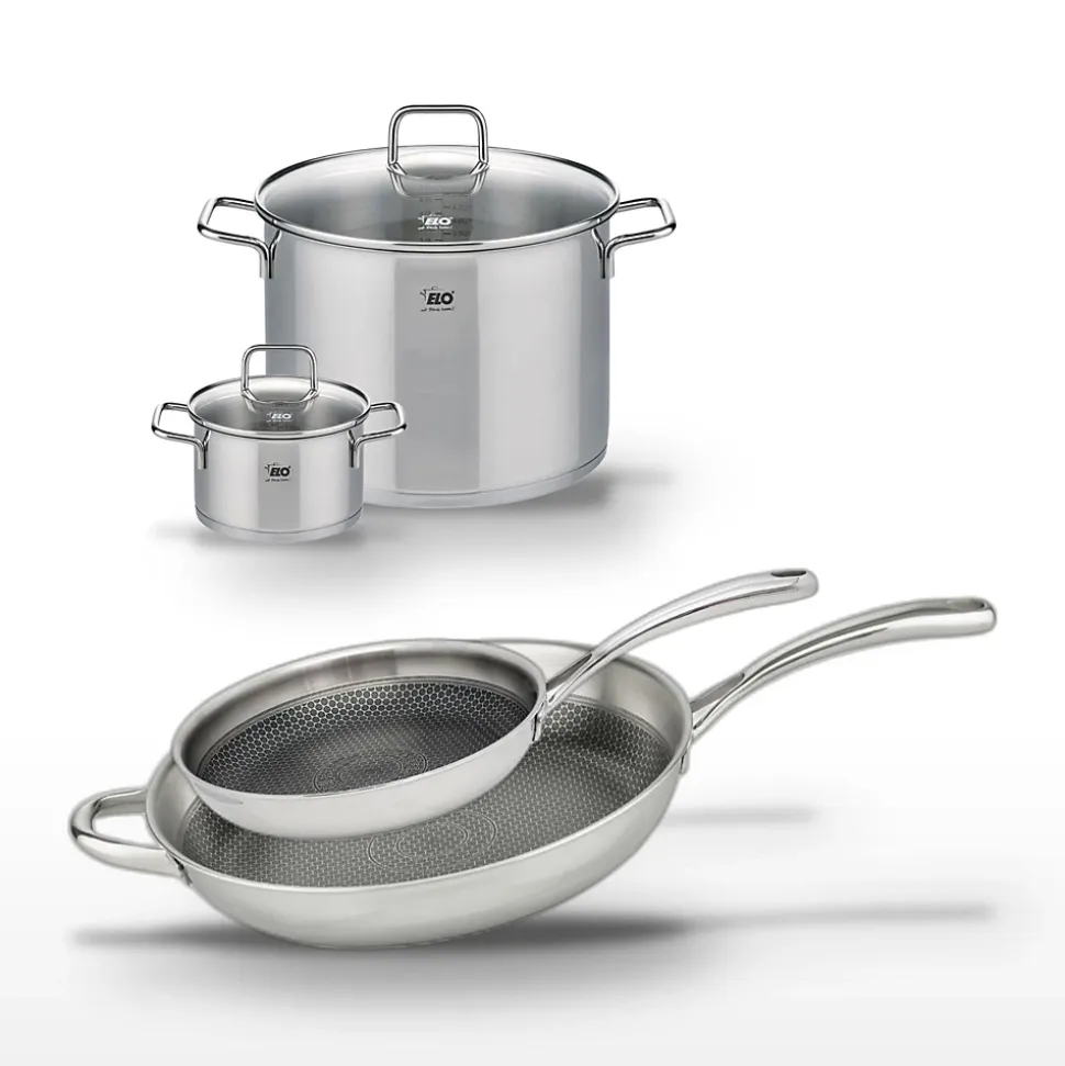 Lot Poêles 28cm & 32cm Elo Relief Evolution et Faitouts 16cm & 26cm