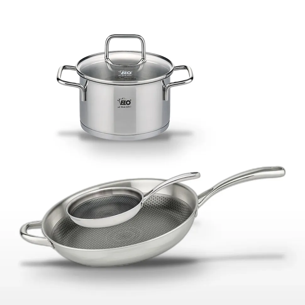 Lot Poêles 32cm et 24cm Elo Relief Evolution et Faitout 12cm