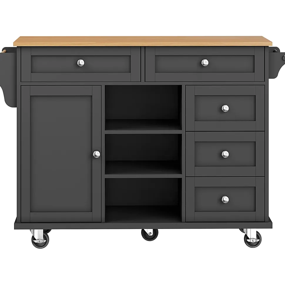 Îlots de Cuisine - Meuble de Cuisine avec Tiroirs et Étagères, Chariot sur Roulettes, MDF Noir, 134x46x92 cm