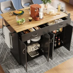 Îlots de Cuisine Multifonction, Espace de Rangement et Plan de Travail, Buffet de Cuisine en MDF et Métal, Noir, 106x50x90,5 cm