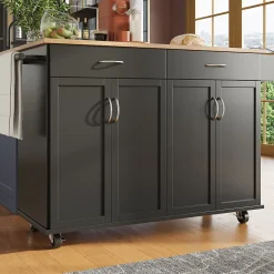 Îlots de Cuisine Multifonction, Espace de Rangement et Plan de Travail, Buffet de Cuisine en MDF et Métal, Noir, 106x50x90,5 cm