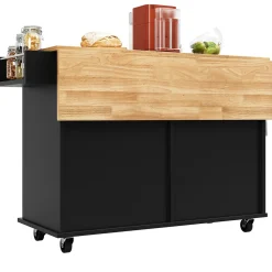 Îlots de Cuisine Multifonction, Espace de Rangement et Plan de Travail, Buffet de Cuisine en MDF et Métal, Noir, 106x50x90,5 cm