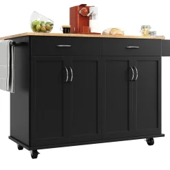 Îlots de Cuisine Multifonction, Espace de Rangement et Plan de Travail, Buffet de Cuisine en MDF et Métal, Noir, 106x50x90,5 cm