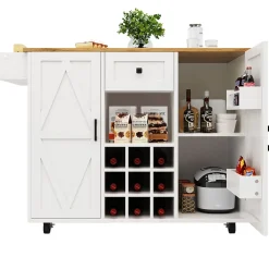 Îlots de Cuisine Multifonction, Espace de Rangement et Plan Extensible, Buffet de Cuisine en MDF et Métal, Blanc, 118x40x95,6 cm