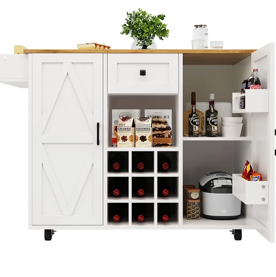 Îlots de Cuisine Multifonction, Espace de Rangement et Plan Extensible, Buffet de Cuisine en MDF et Métal, Blanc, 118x40x95,6 cm