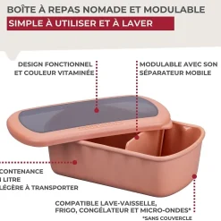 Lunchbox Terracotta à compartiment réglable 1 litre sans BPA Fackelmann Storage